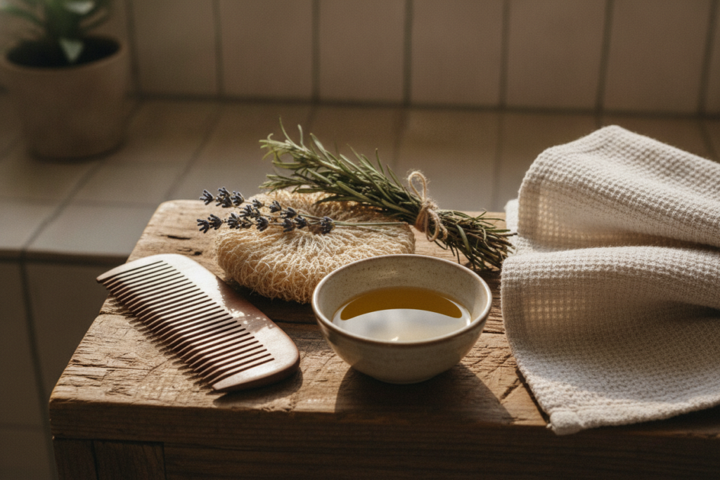 Castor oil in a careful natural hair-care routine