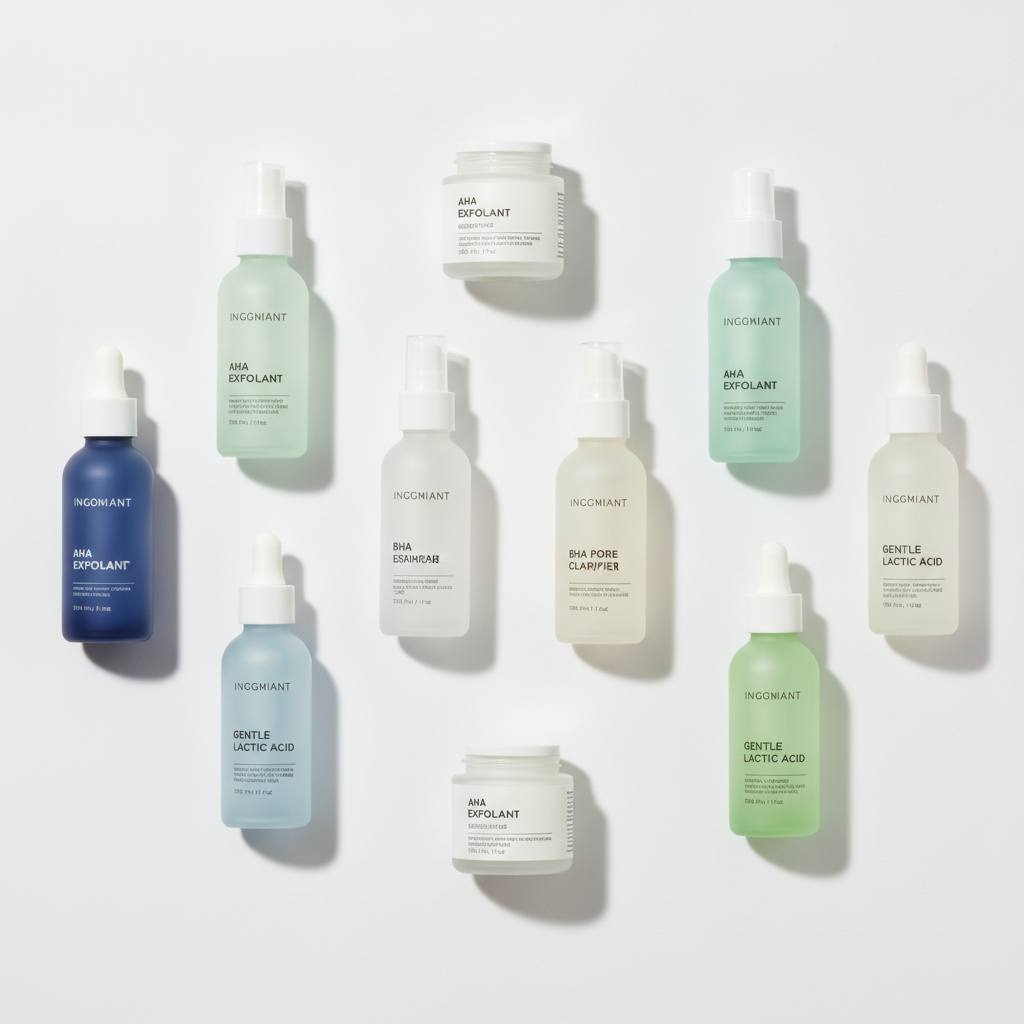 Chemical exfoliant products displaying different acid formulations