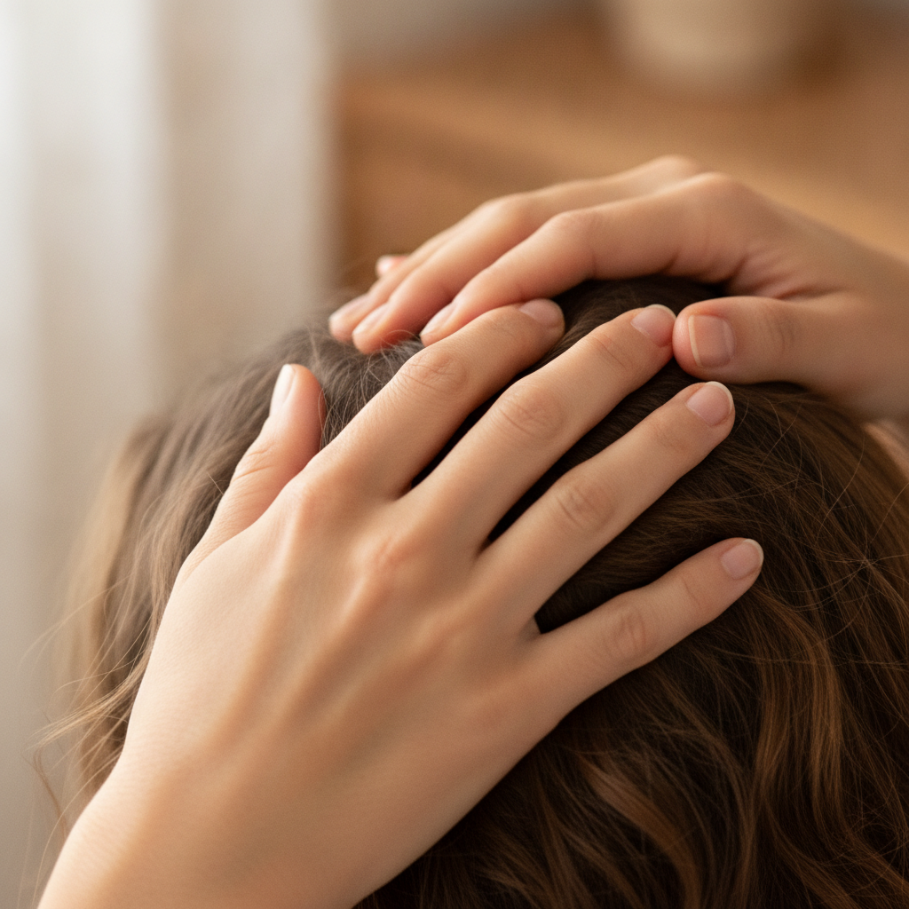 Circular fingertip movement during scalp massage