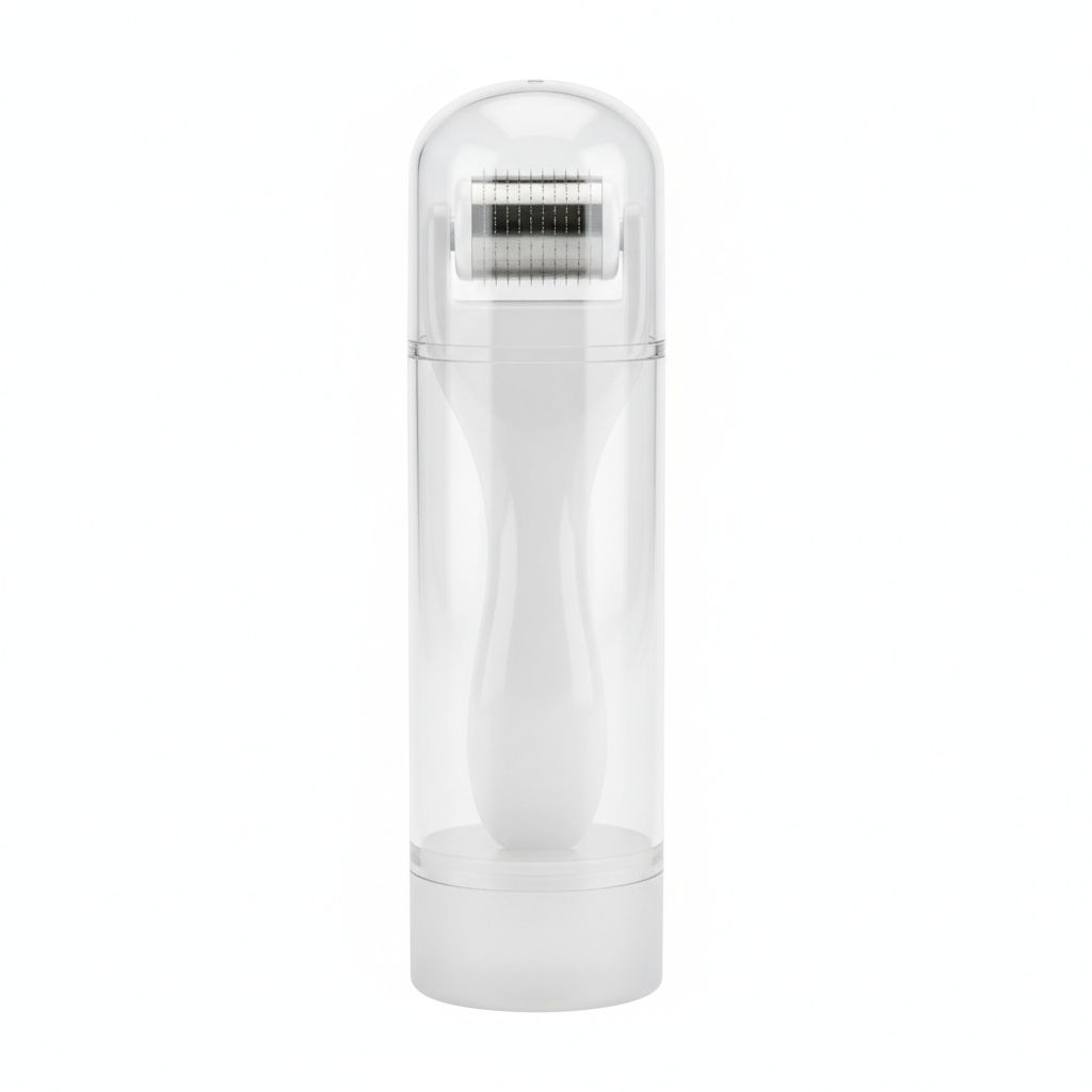 Clean derma roller stored in a protective case