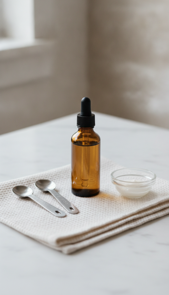 Clean glass bottle prepared for homemade hair oil