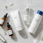 Clear Skin Routine essentials arranged on clean background