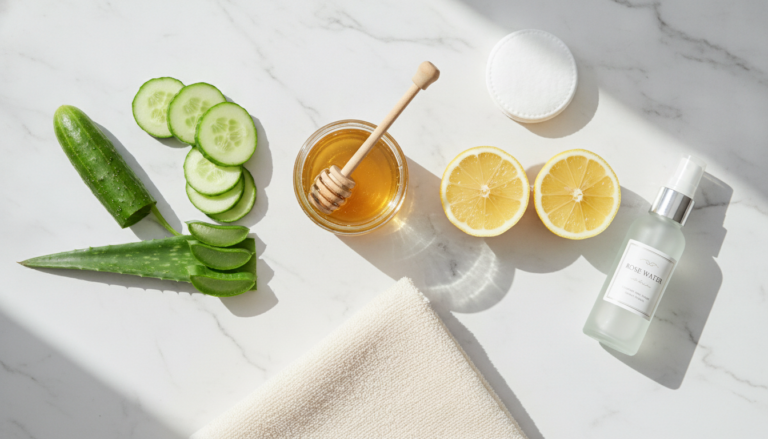 Clear Skin Tips at Home natural skincare routine with fresh ingredients