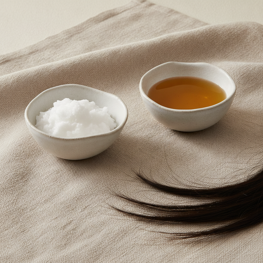 Coconut oil and castor oil in small beauty bowls