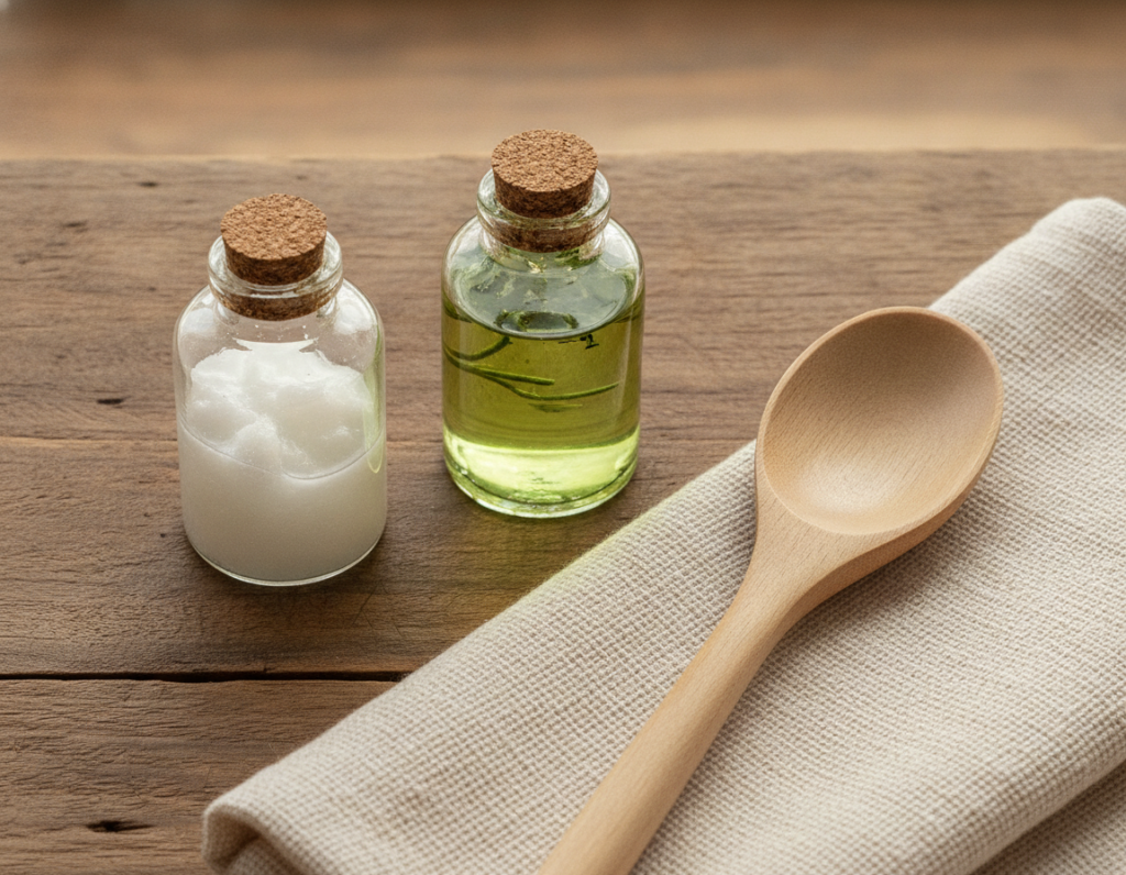 Coconut oil and rosemary oil being prepared safely