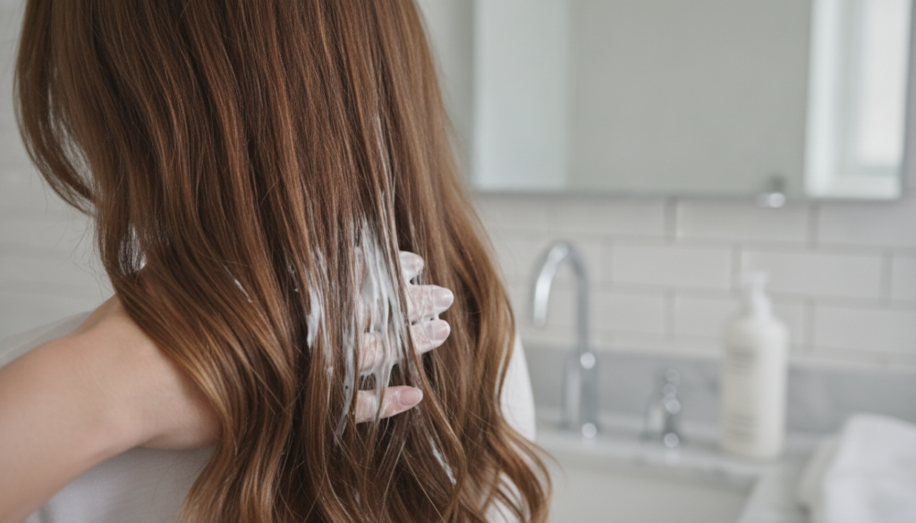 Conditioner applied to hair ends to reduce damage