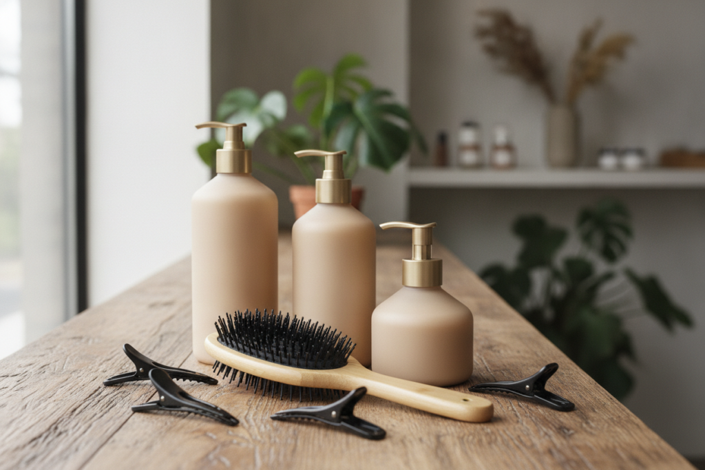 Conditioning products arranged for a natural hair growth challenge Conditioning products arranged for a natural hair growth challenge