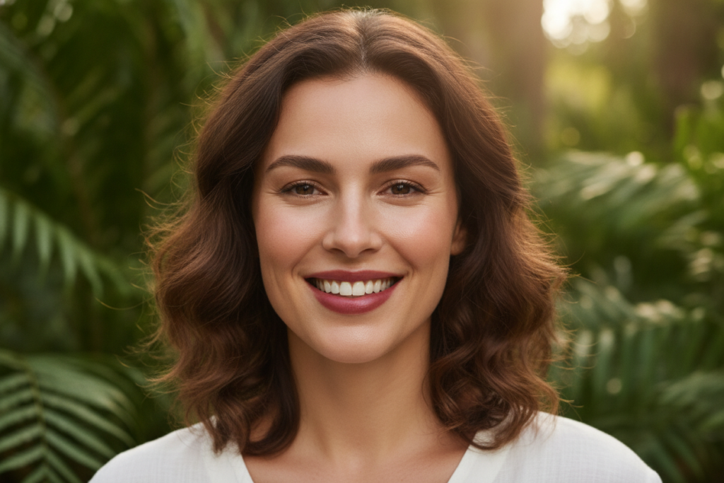 Confident woman with glowing natural skin