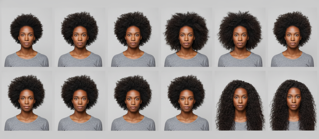 Consistent monthly hair comparison photos