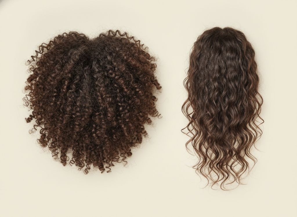 Curly hair shrinkage and visible length comparison