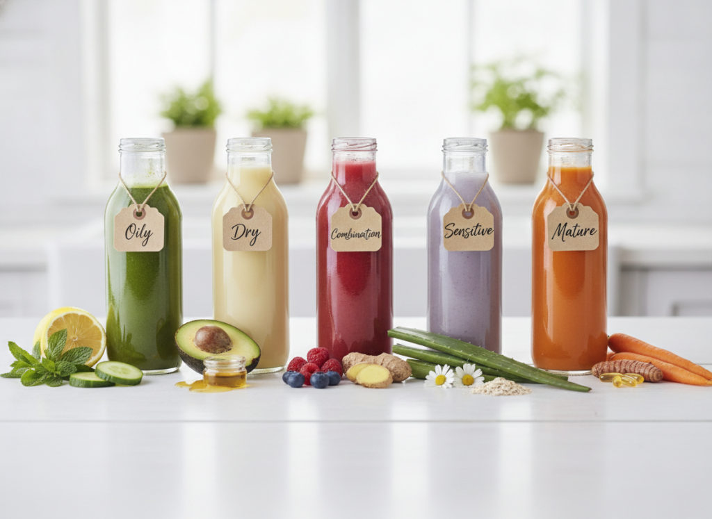 Customized healthy skin juice recipes for different skin types and concerns