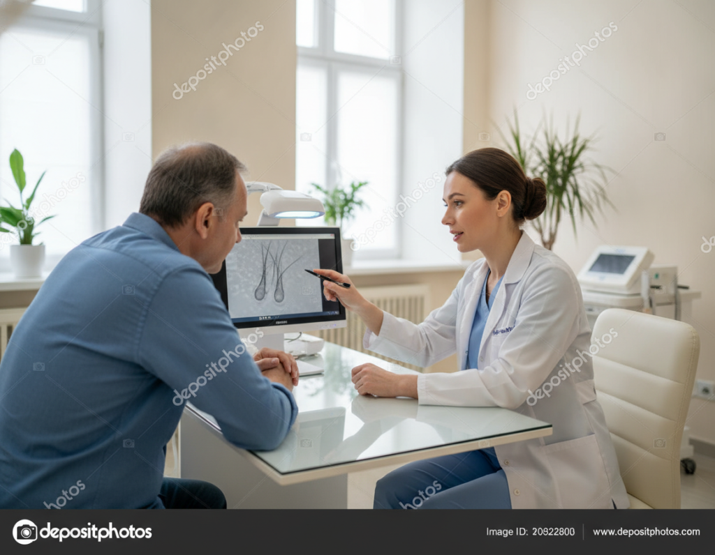 Dermatologist discussing hair loss and scalp health