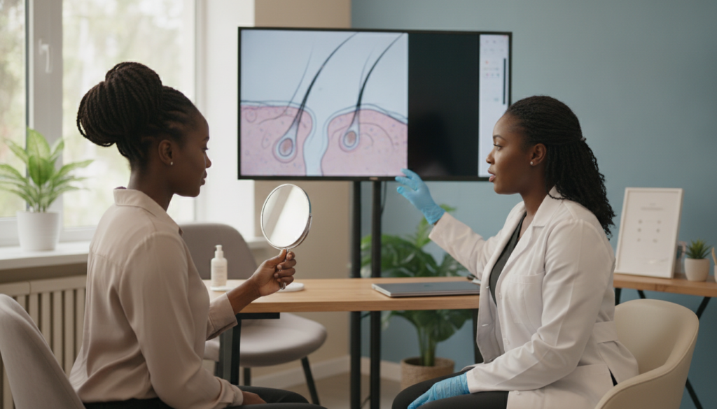 Dermatology consultation about scalp and natural hair health
