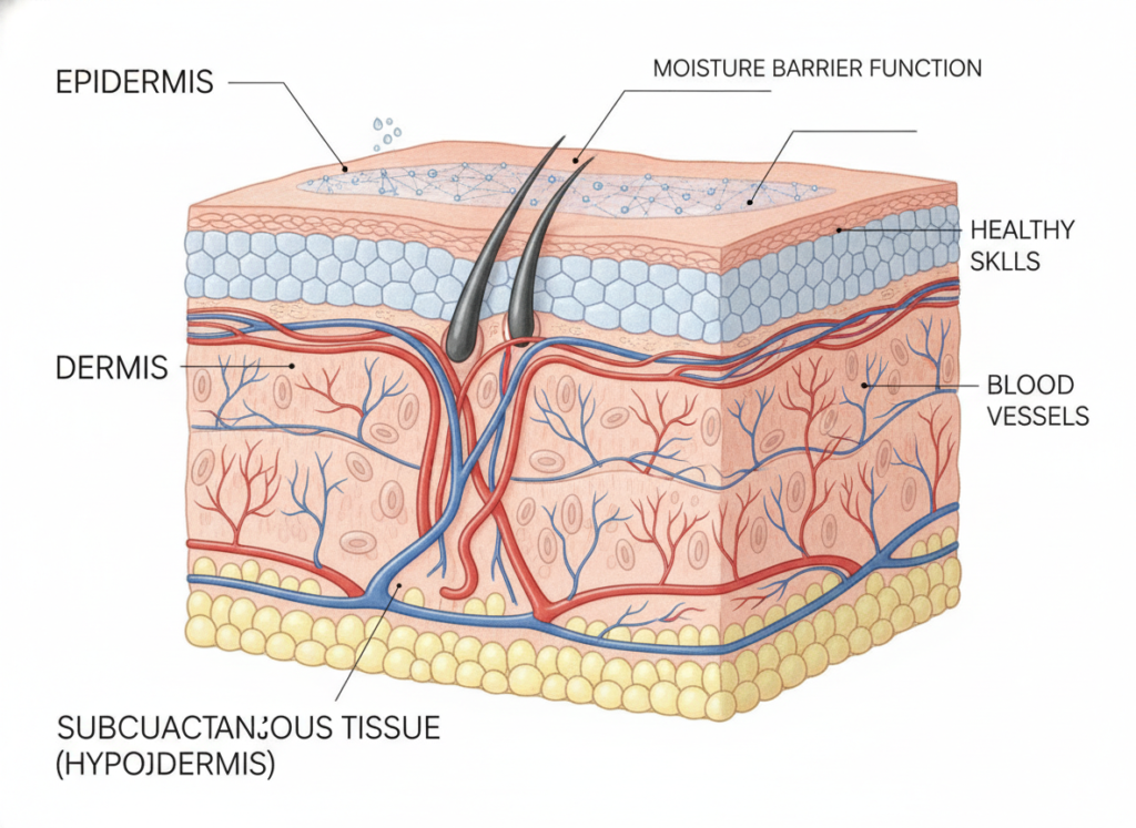 Diagram showing healthy skin layers and natural moisture barrier