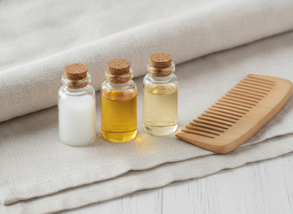 Different carrier oils selected for home hair care