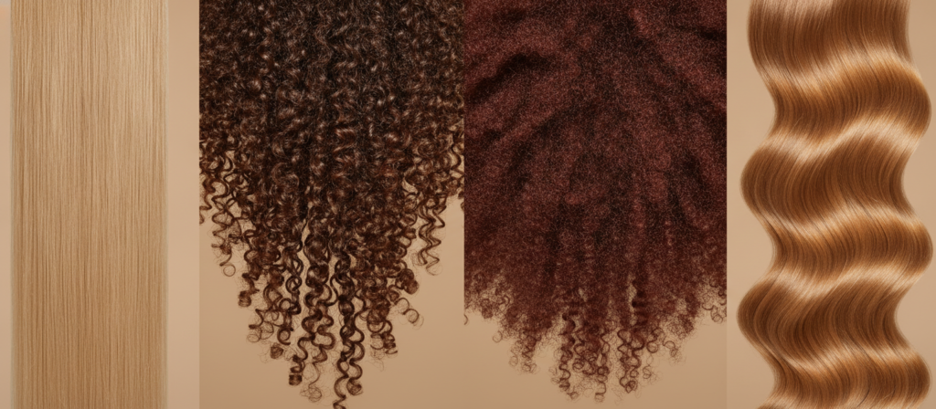 Different hair textures styled with small amounts of oil on the ends Different hair textures styled with small amounts of oil on the ends