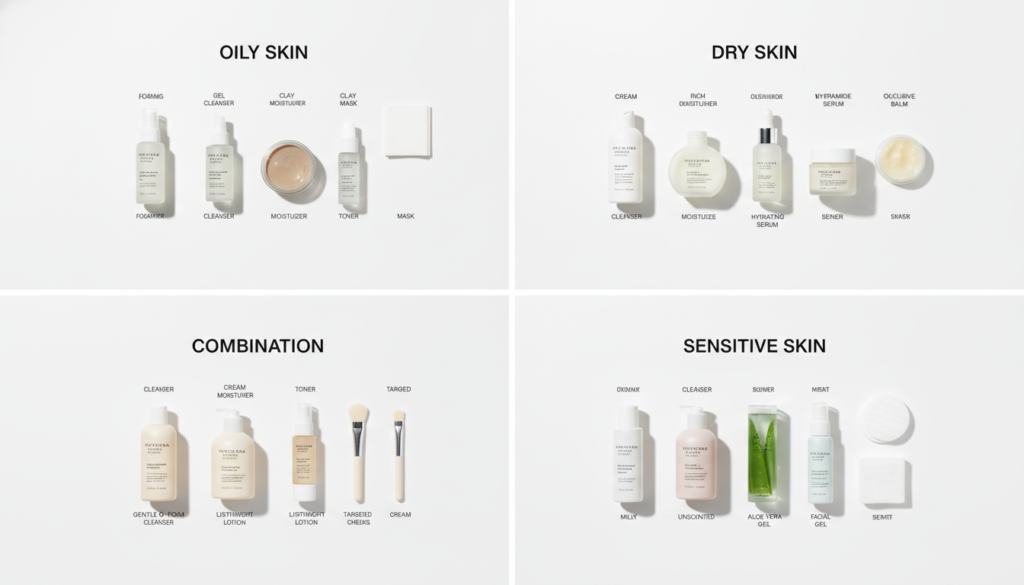 Different skin types comparison chart with products