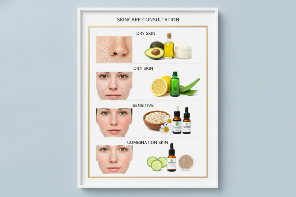 Different skin types comparison with natural ingredients