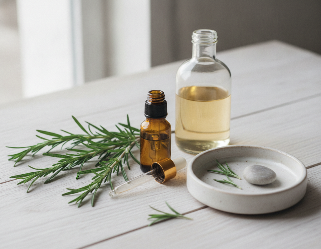 Diluted rosemary oil prepared for scalp care