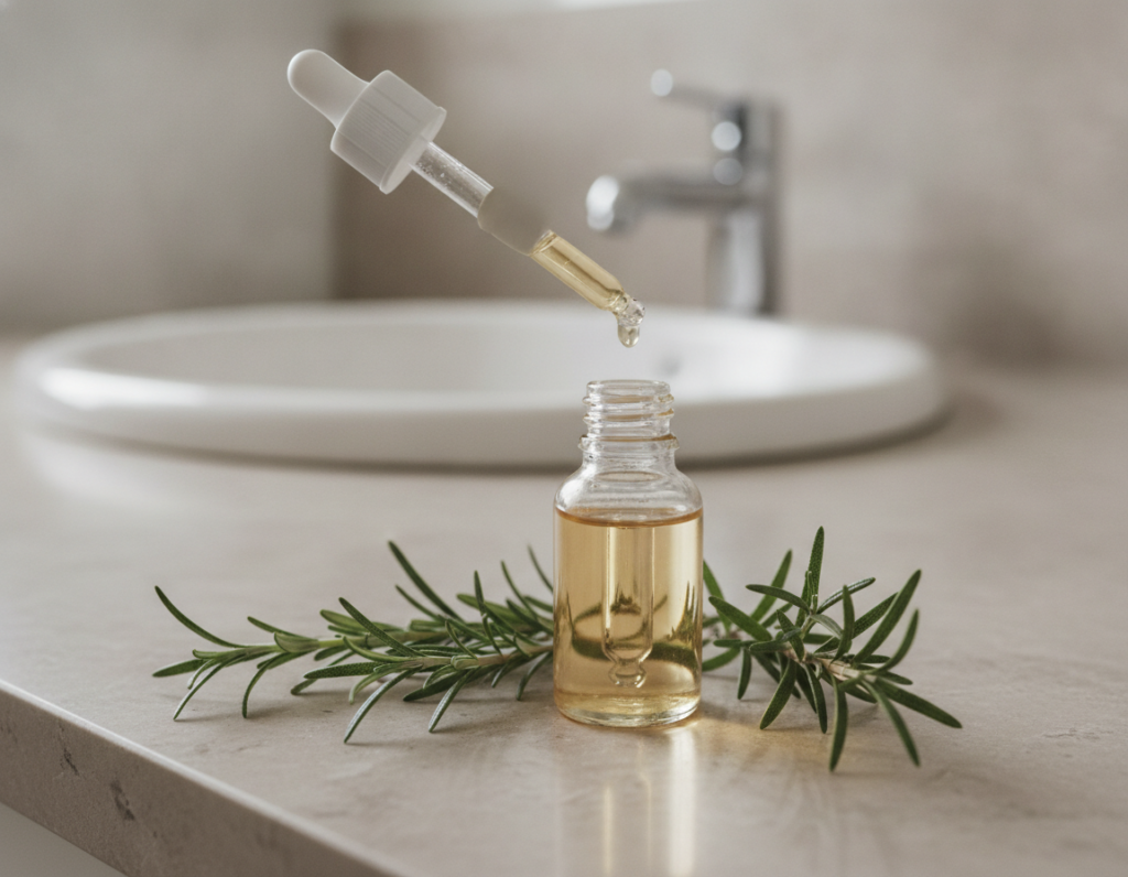 Diluted rosemary oil prepared safely for scalp care Diluted rosemary oil prepared safely for scalp care