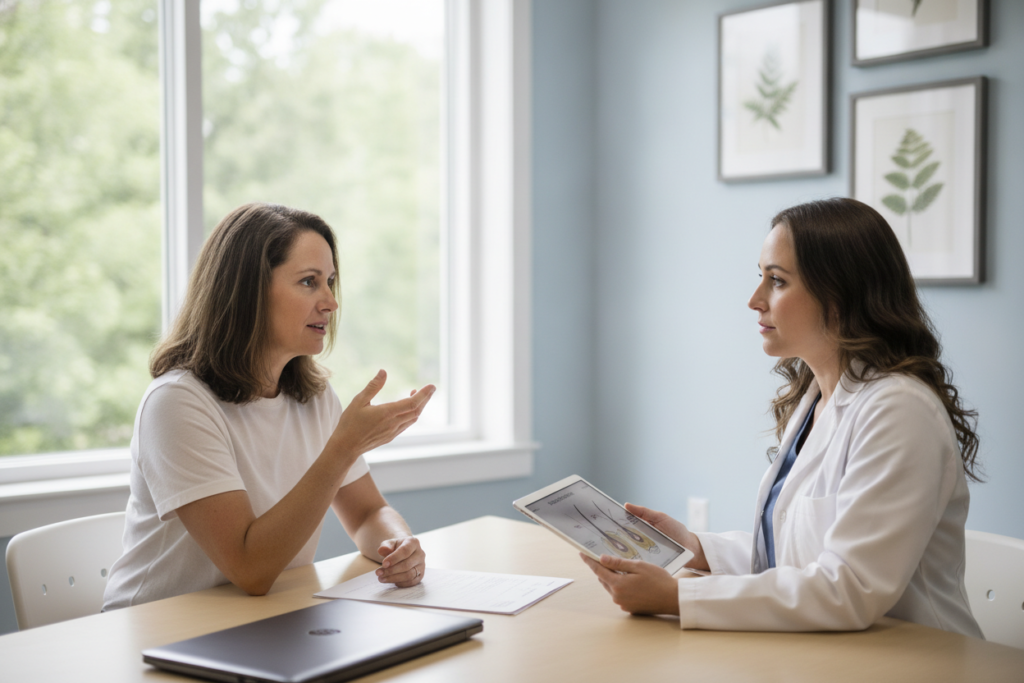 Discussing hair loss treatment choices with a qualified professional