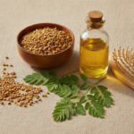 Fenugreek for Hair Growth: Benefits, Uses, and Safe Hair Care Tips Fenugreek for Hair Growth seeds beside healthy hair care ingredients