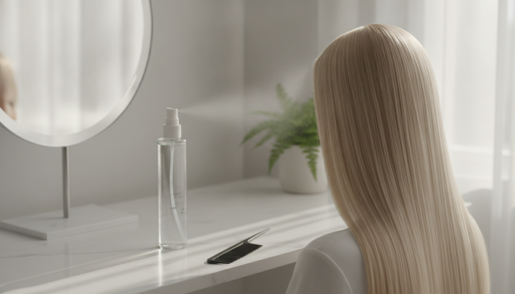 Fine straight hair styled with lightweight hair-care products