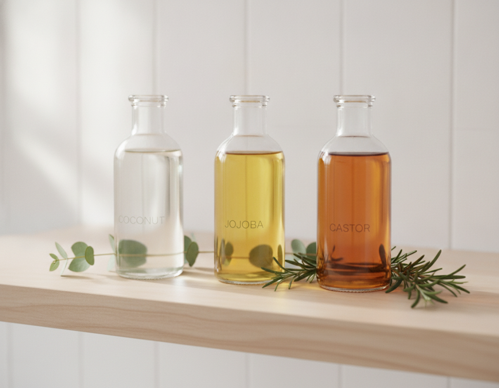 Finished homemade hair oil bottles ready for a weekly routine