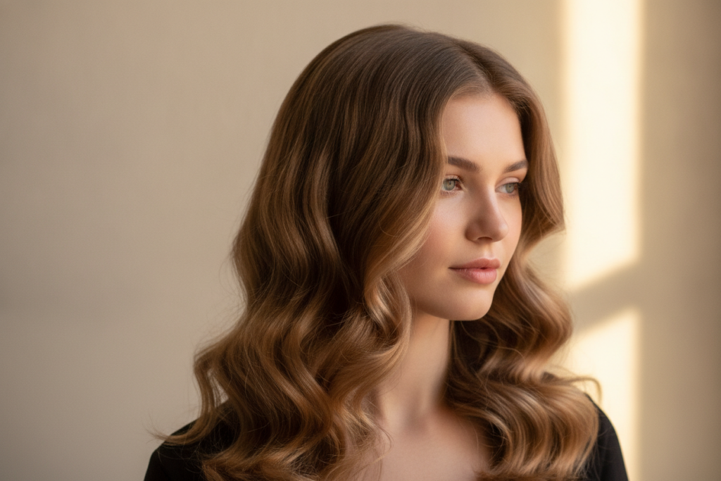 Finished wavy hair with soft definition and healthy volume