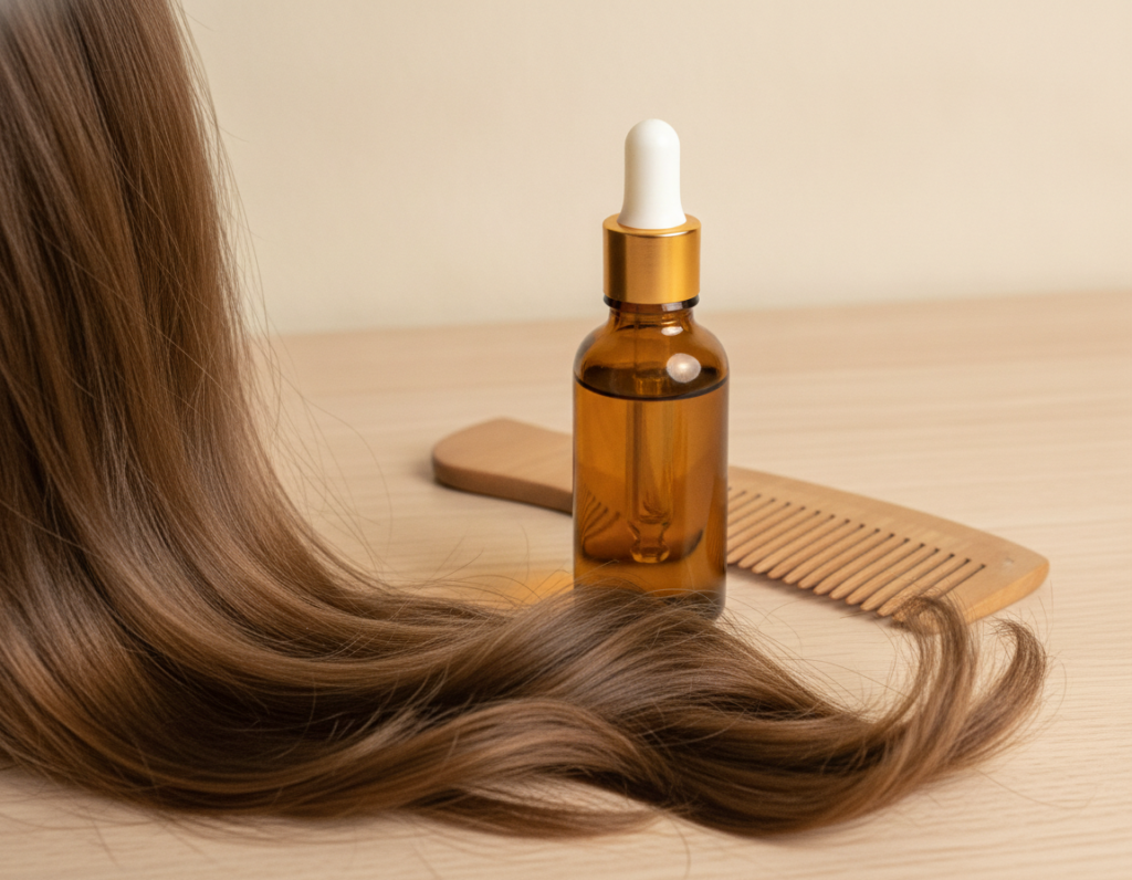 Flaxseed oil used on dry hair ends Flaxseed oil used on dry hair ends