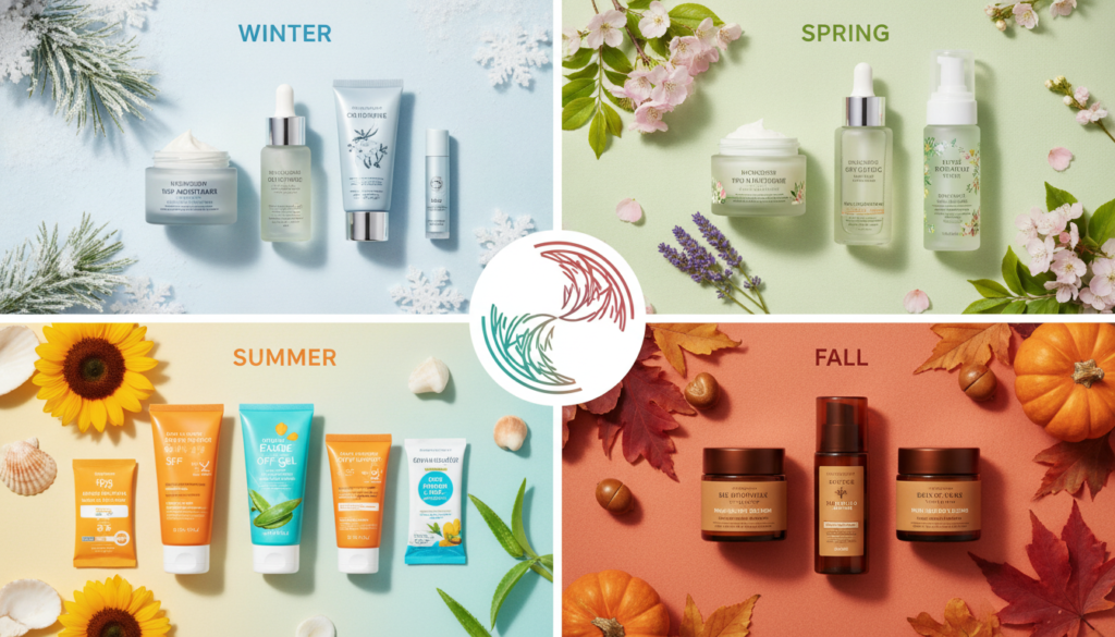 Four seasons beauty concept with skincare products