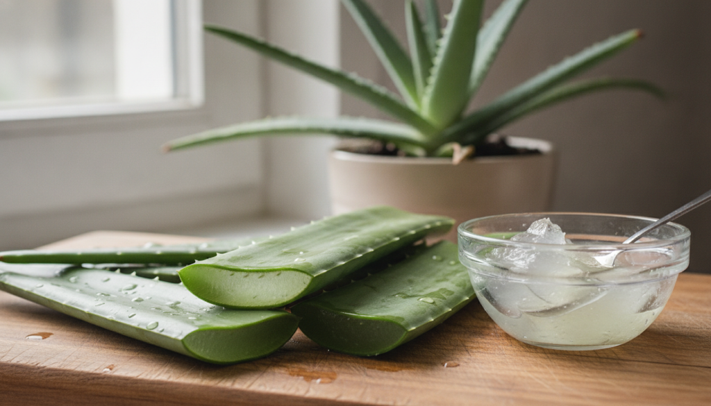 Fresh aloe vera gel extracted from plant for face mask