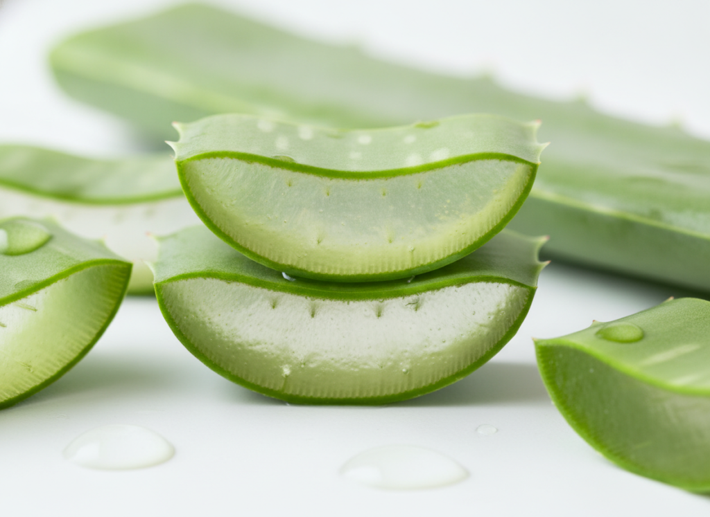 Fresh aloe vera plant with gel extracted for skincare use
