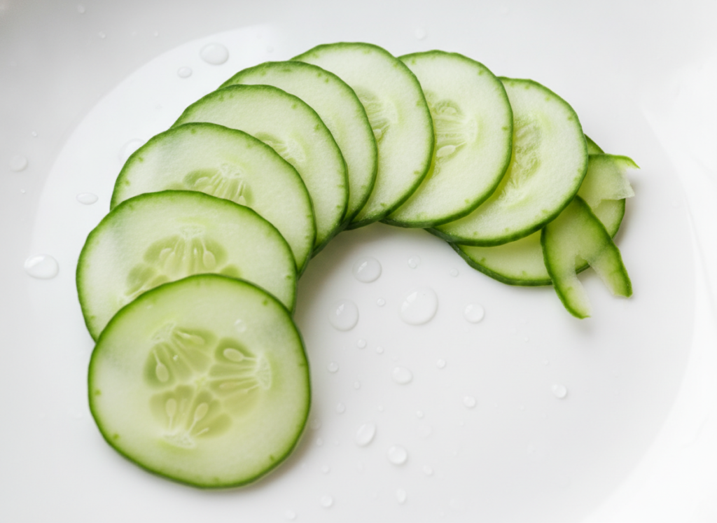Fresh cucumber slices for hydrating and cooling skin care home remedies