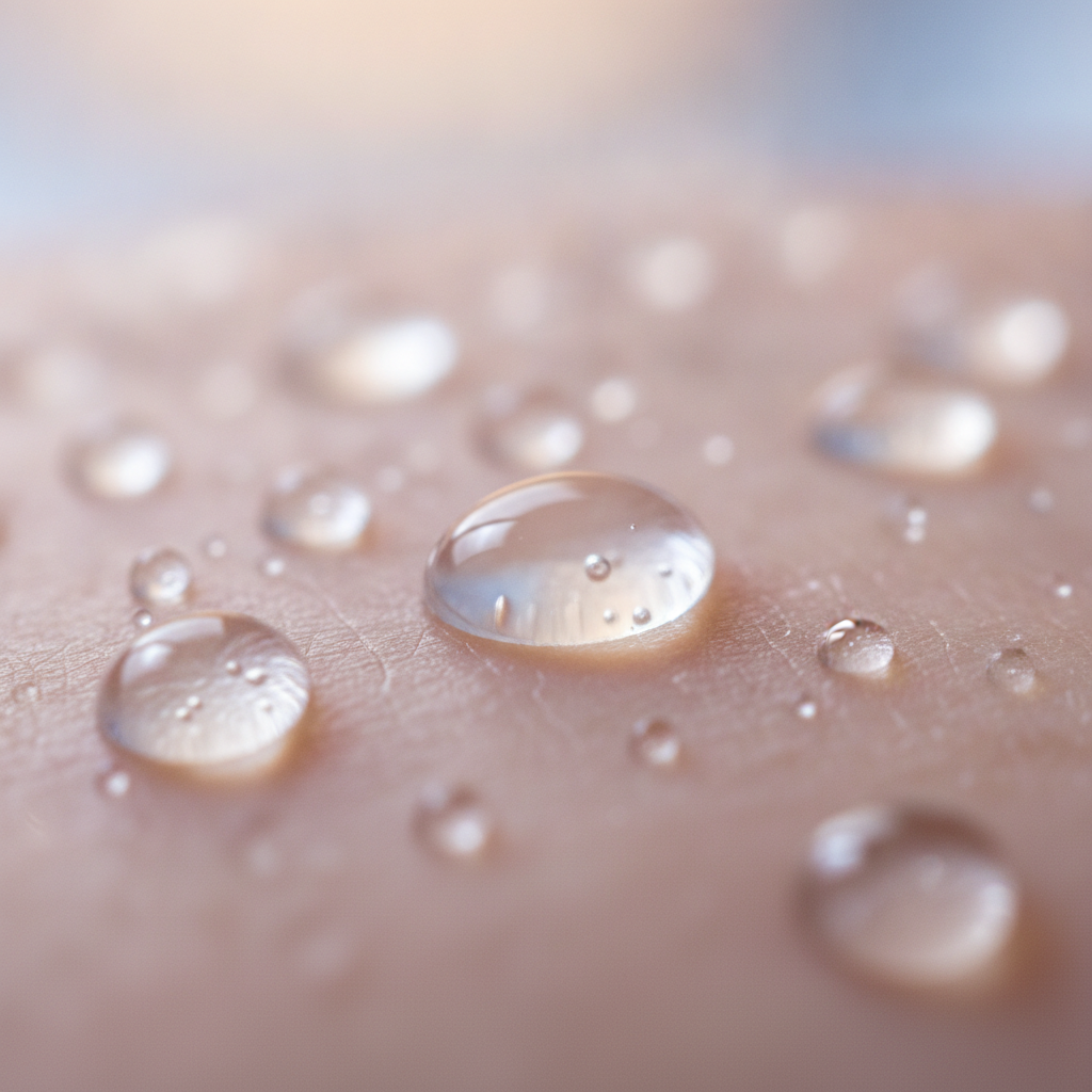 Fresh glycerin drops on skin surface
