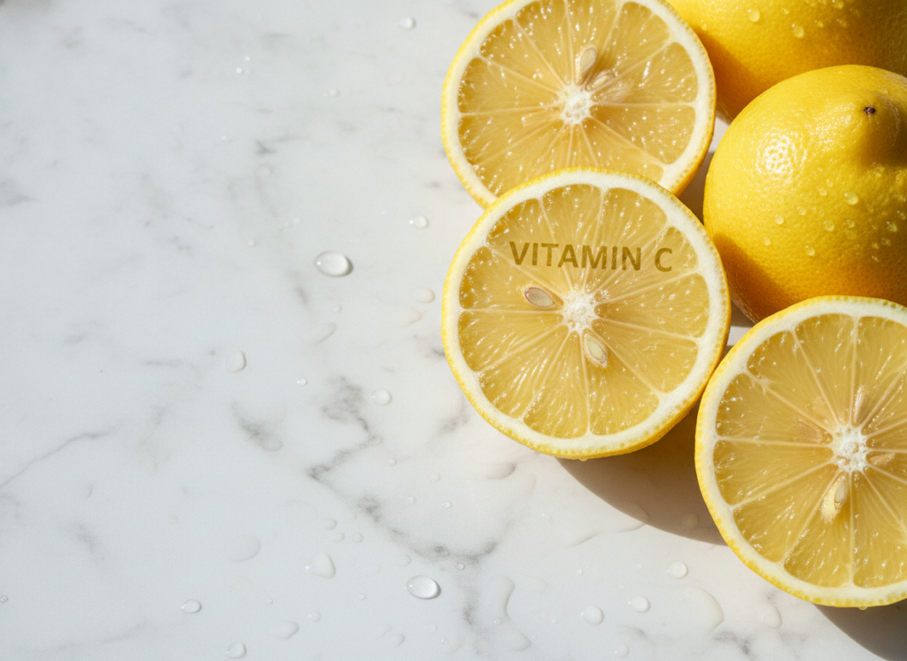 Fresh lemons cut in half showing vitamin C for skin care home remedies