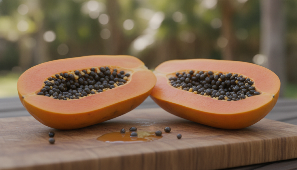 Fresh papaya fruit with enzymes for exfoliating skin care home remedies