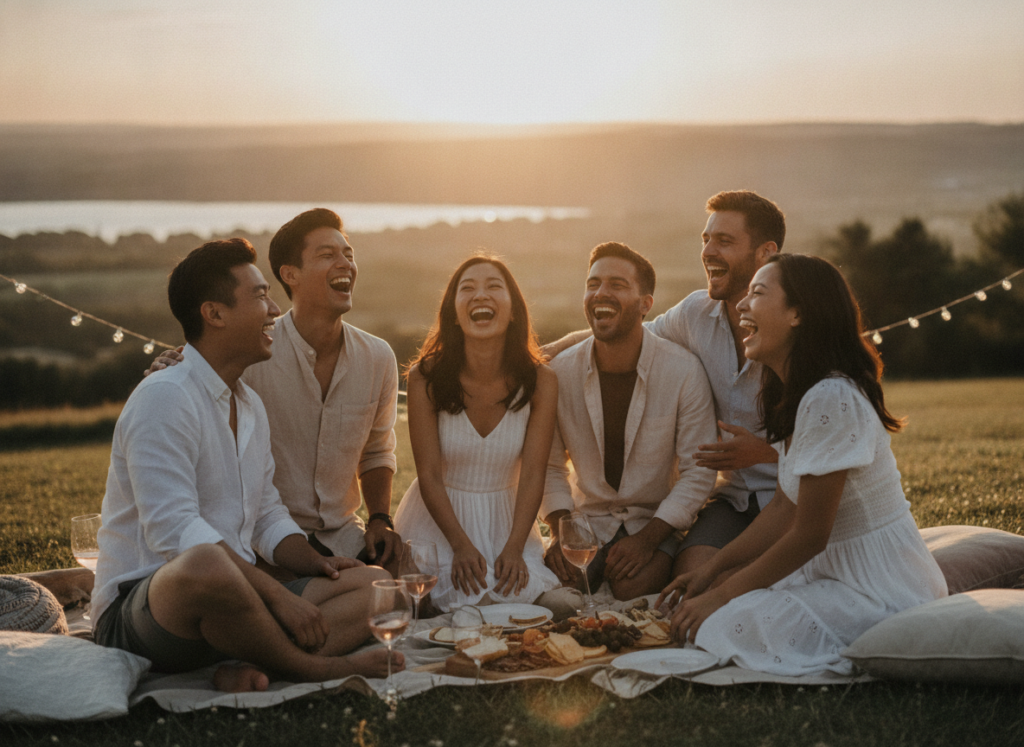 Friends enjoying summer together with positive energy