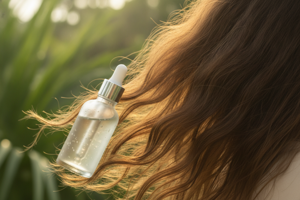 Frizz control serum on natural wavy hair Frizz control serum on natural wavy hair