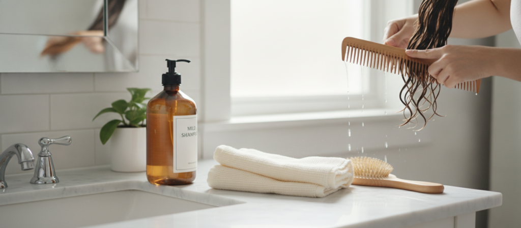 Gentle hair care routine for fragile new hair