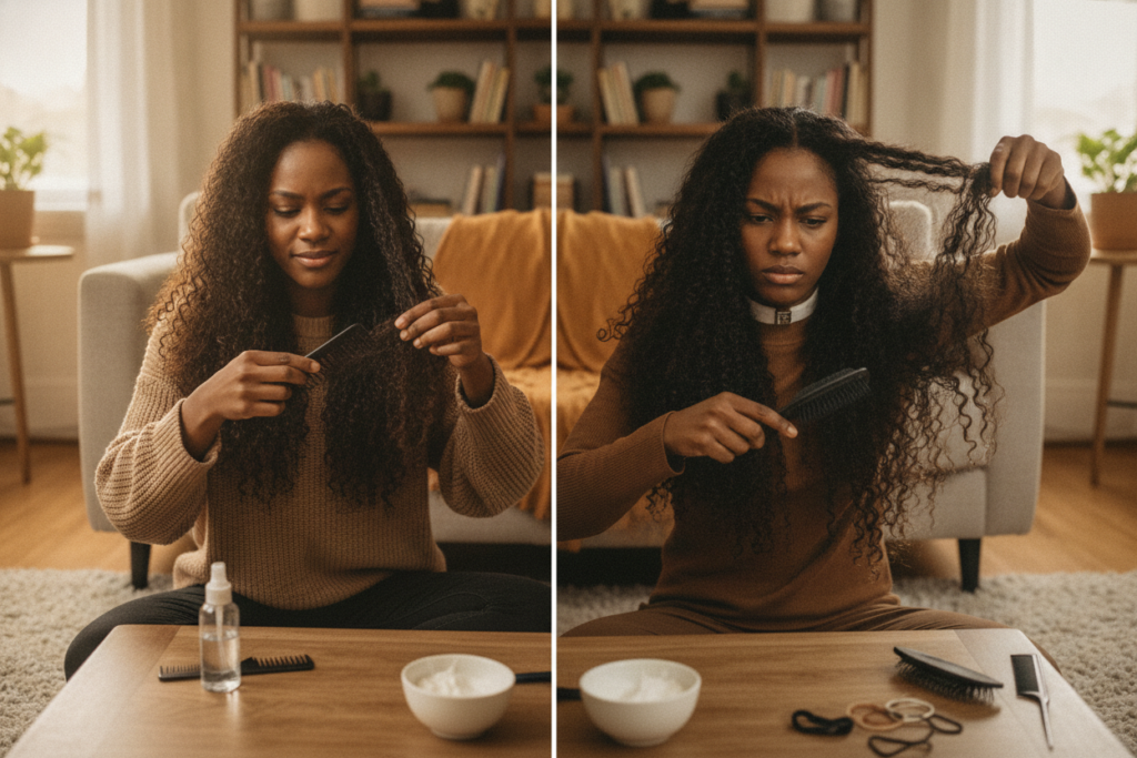 Gentle natural hair handling compared with rough styling habits