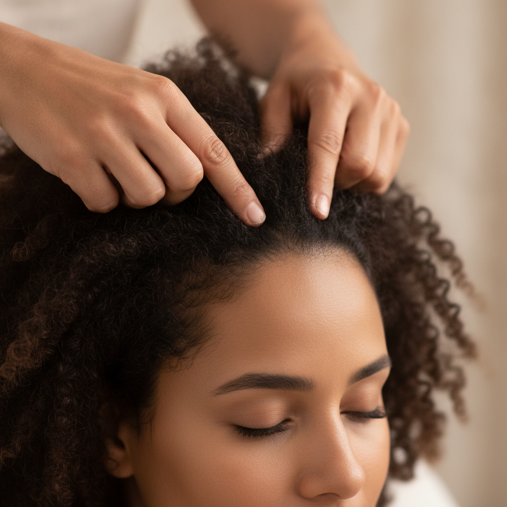 Gentle pressure at the temples during massage