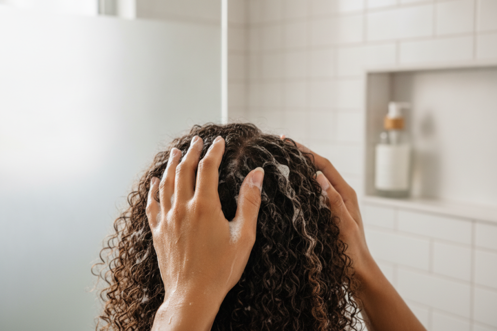 Gentle scalp cleansing during the first week of a hair growth challenge Gentle scalp cleansing during the first week of a hair growth challenge