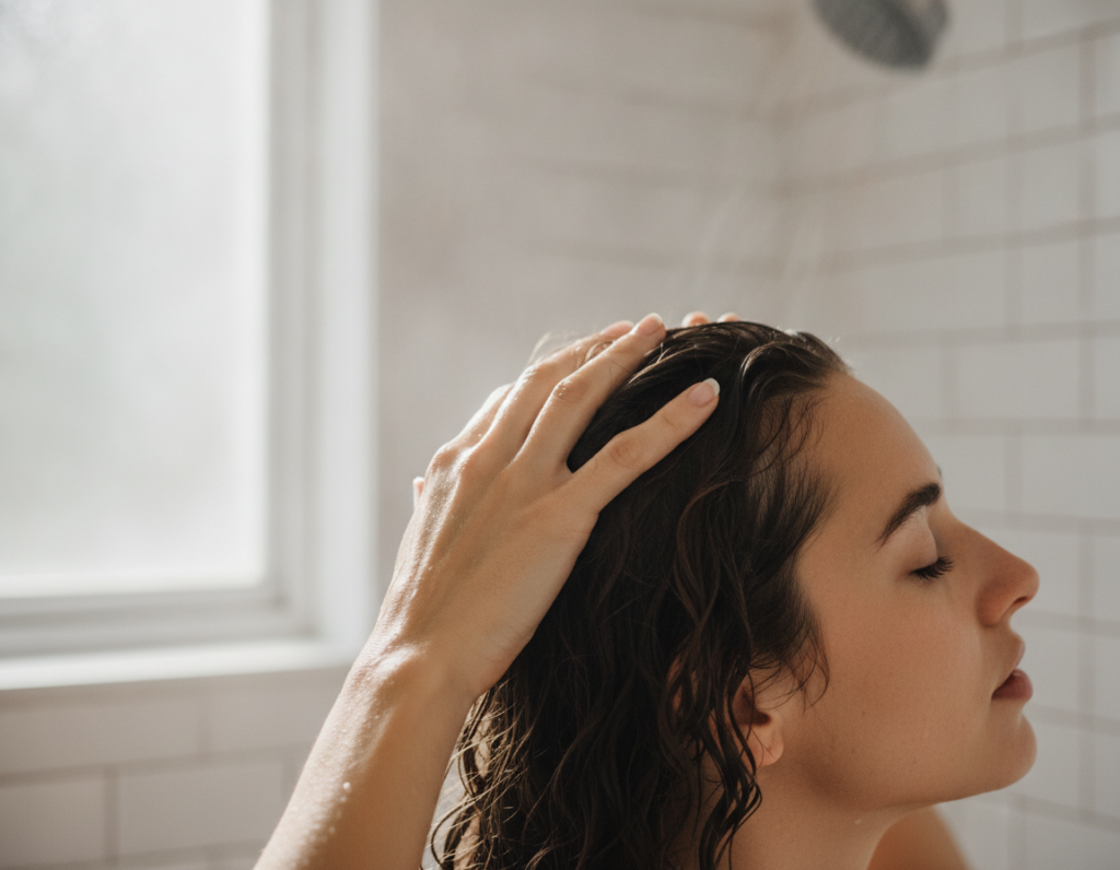 Gentle scalp massage during a hair washing routine