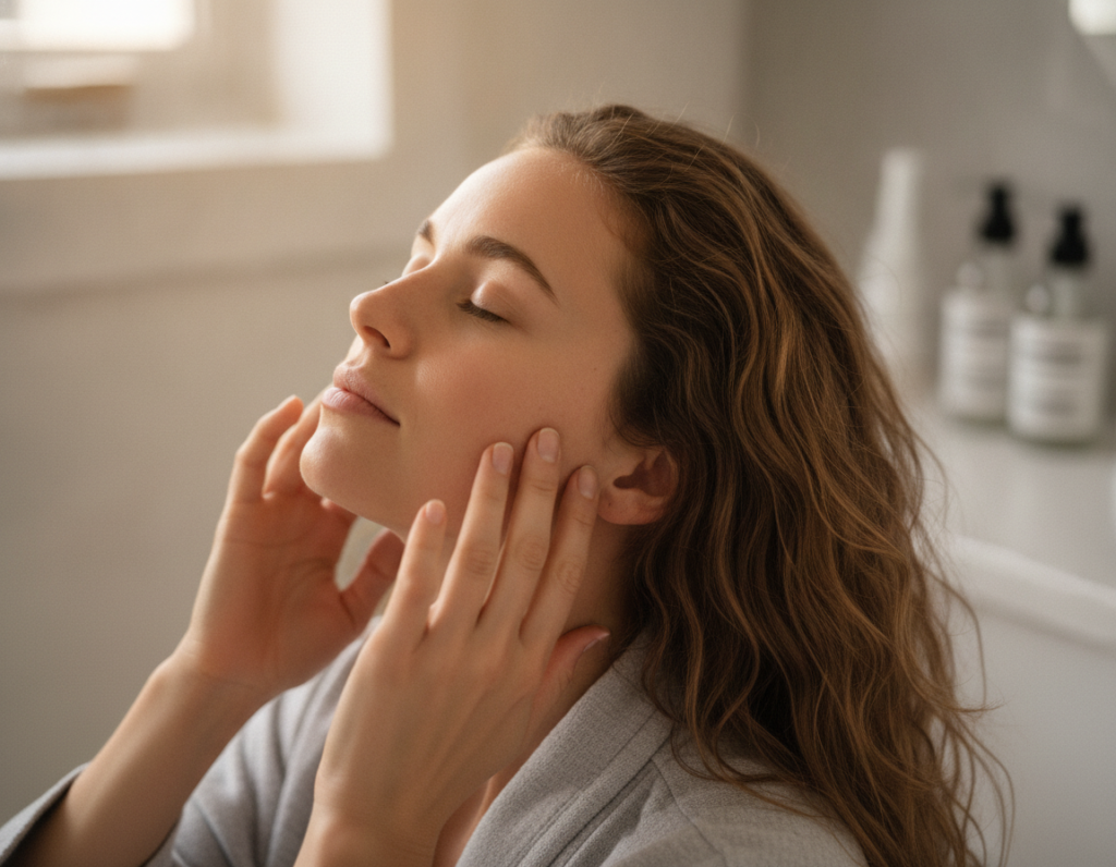 Gentle scalp massage during a simple hair care routine