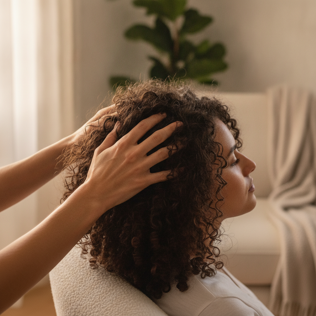Gentle scalp massage for curly hair care