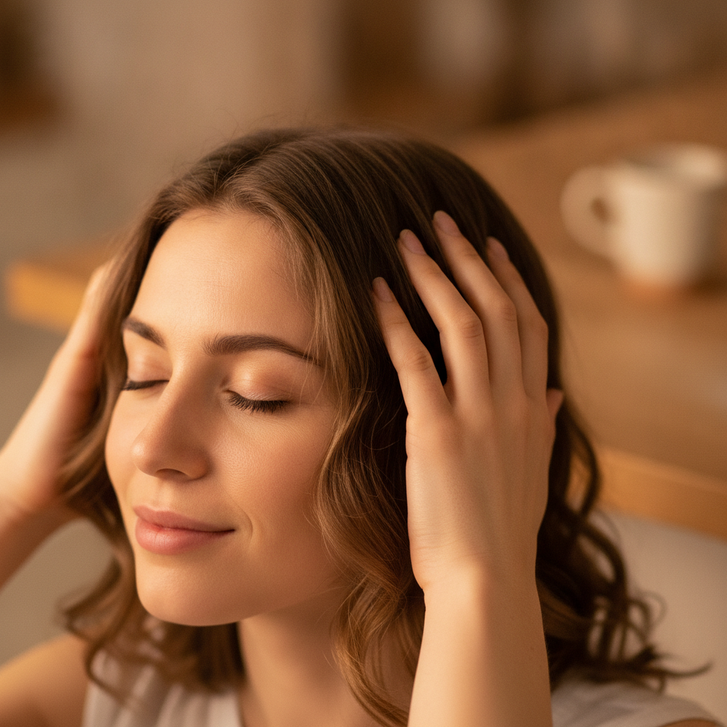 Gentle scalp massage with fingertips for hair care