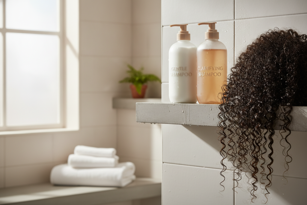 Gentle shampoo and clarifying shampoo for a curly hair wash day