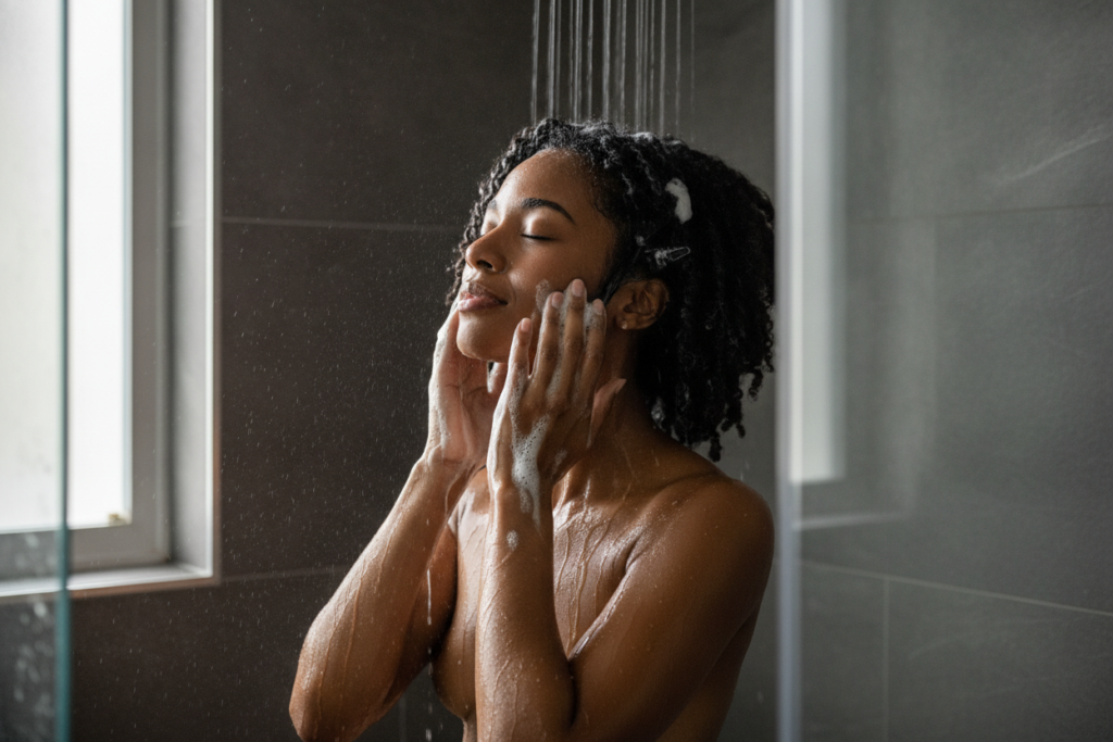 Gentle shampooing of natural curly hair in sections