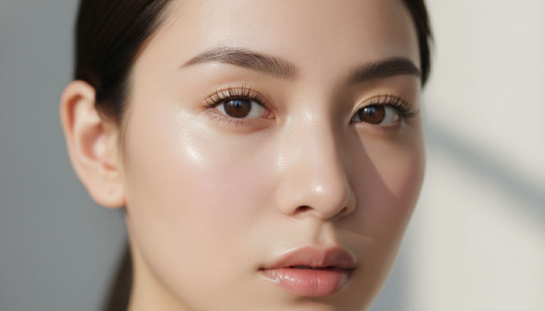 Glass Skin Routine for Oily Skin showing luminous poreless complexion